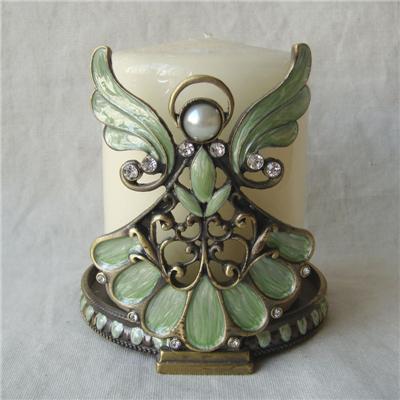 Bronze Green Jeweled Angel Candle Holder